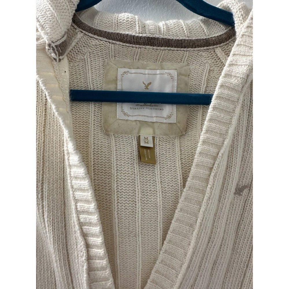American Eagle Women's Knit Sweater Hooded Beige Y2K Size M - Picture 4 of 12